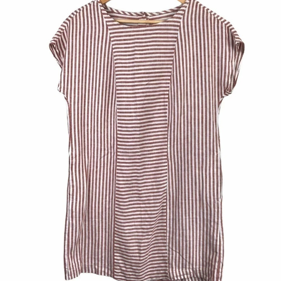 Harper Orange and White Striped Dress with Button Back - Picture 2 of 11